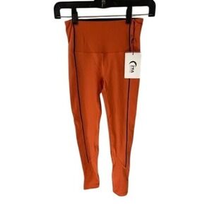 ZYIA‎ ACTIVE Burnt Orange Ribbed Premium High Waist Leggings Women's Size 2 XS
